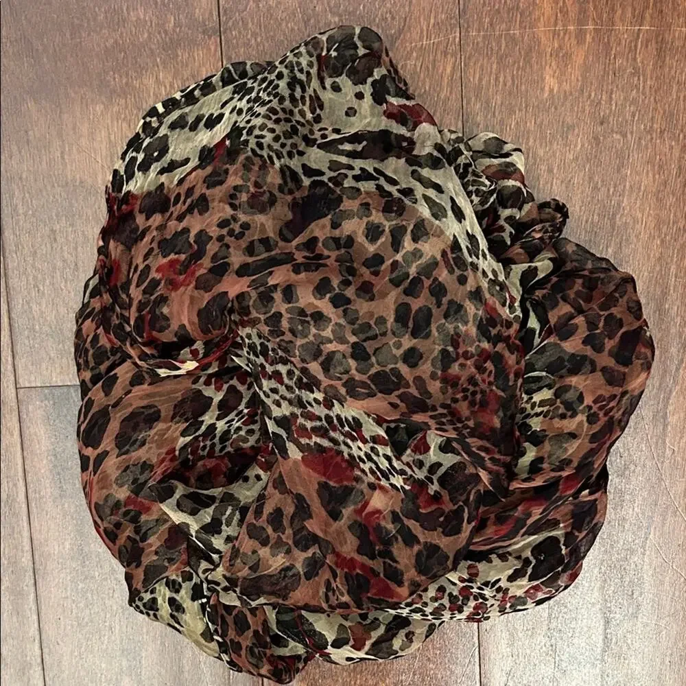 Leopard Print Oversized Rectangle Silky Scarf, Hand Rolled